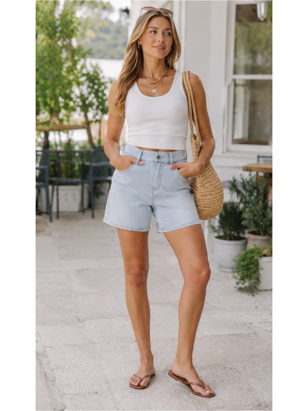Spanx denim high rise shorts light wash 7” NEW XS